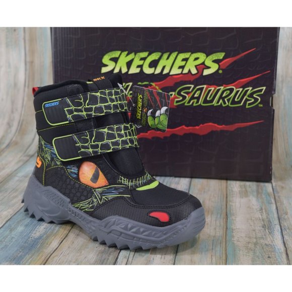 Skechers Skech-O-Saurus Kids Size 5 Dino Chill Water Repellent Boots Black Lime - Picture 3 of 10